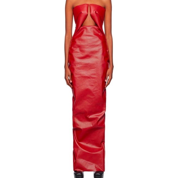 Dresses | Rick Owens Leather Red Strapless Bodycon Gown With Cutout | Poshmark Dresses | Rick Owens Leather Red Strapless Bodycon Gown With Cutout | Poshmark